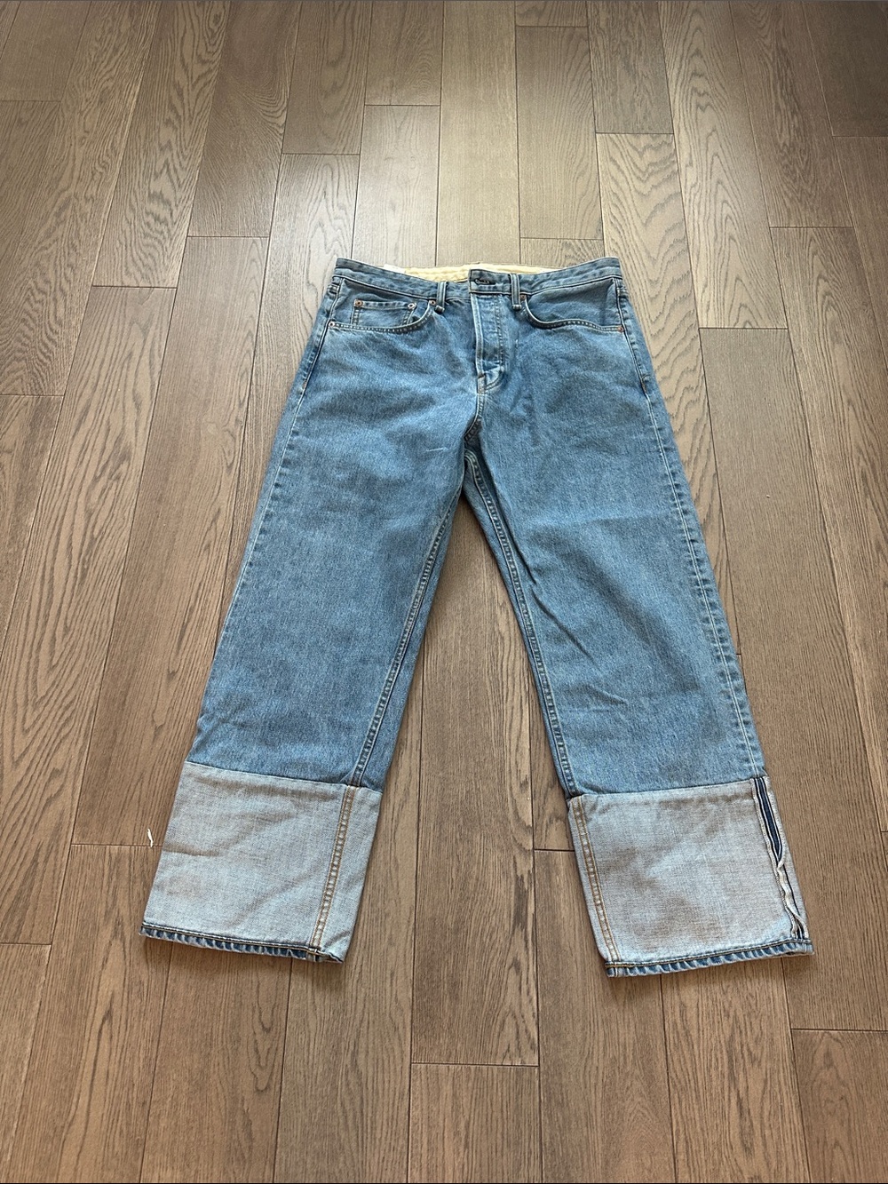rag & bone Light Blue Relaxed Straight Cuffed Jeans